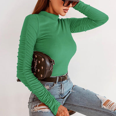 Blusa Plisada de Manga Larga Color Sólido - Elegancia Versátil - Image 3