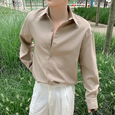 Camisa Rayada de Manga Larga Estilo Coreano para Hombre - Image 6