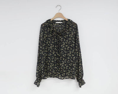 Blusa Larga de Gasa con Volantes Florales y Mangas Largas para Mujer - Image 6
