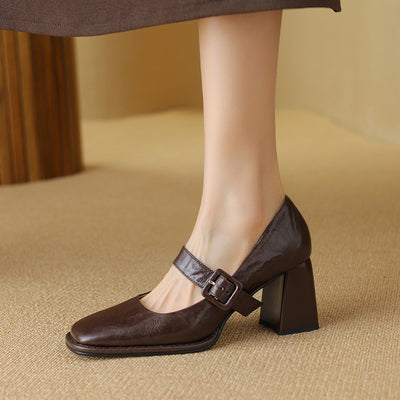 Zapatos Mary Jane de Ante de Oveja con Hebilla de Cuero Premium