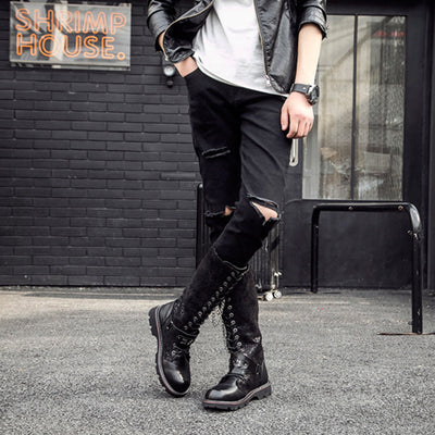 Botas Altas Hombre Estilo Rock Punk Caña Larga Frosted Locomotive - Image 10
