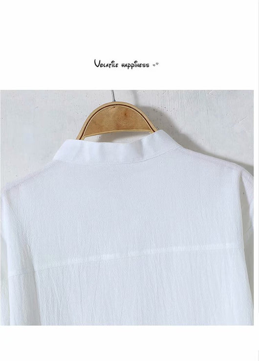 Camisa de Lino Suelta Manga Larga Cuello Redondo para Hombre - Image 13