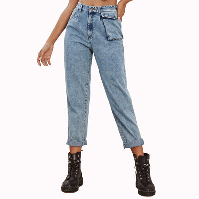 Pantalón Denim Cintura Alta con Bolsillos Cargo - Image 17