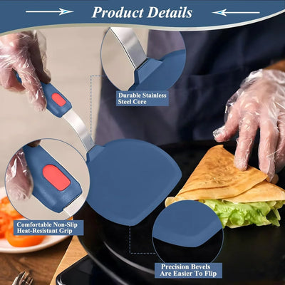 Silicone Pancake Spatula Turner for Cooking and Baking- 600°F Heat Resistant Rubber Egg Spatulas (Blue round Spatula) - Tekeno