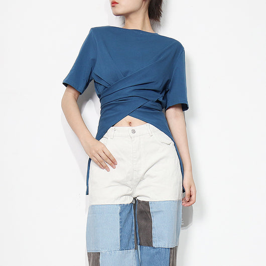 Blusa Casual de Cuello Redondo con Tirantes Irregulares - Image 5