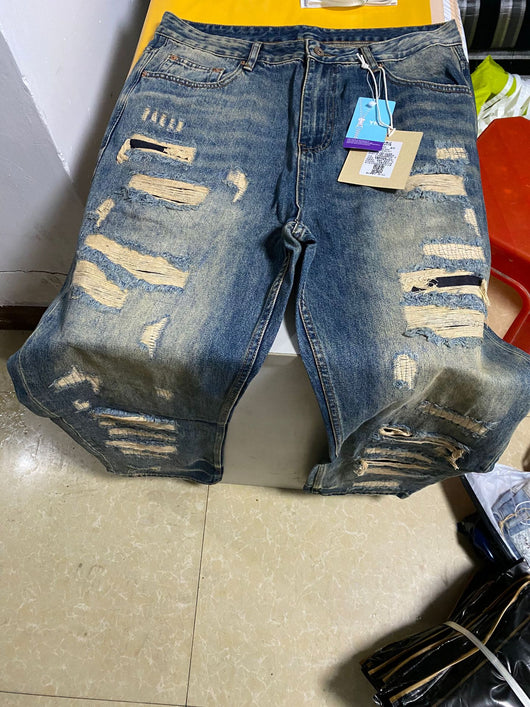 Pantalones Vaqueros Anchos Rotos con Detalles de Agujeros y Parches Personalizados para Hombre - Image 7