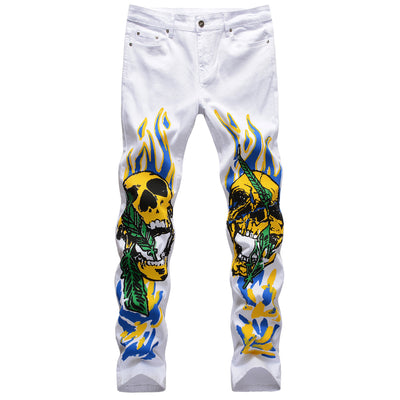 Pantalones de Calle Urbanos con Diseño Calavera y Llamas - Estilo Graffiti para Hombre - Image 10