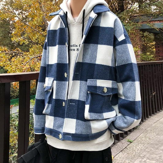 Abrigo Cuadrille Suelto Estilo Hong Kong para Jóvenes - Lana Otoño Invierno