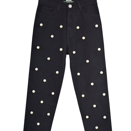 Pantalón Denim Ancho de Cintura Alta Recto
