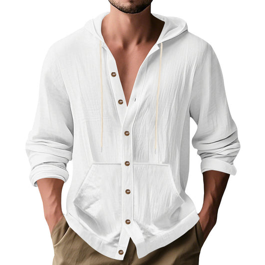 Camisa de Lino Holgada para Hombre - Minimalista de Manga Larga - Image 2