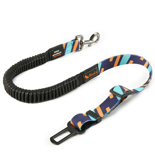 Red pet seat belt with reflective stitching, featuring a metal swivel clip and a black car seat belt buckle. - Image 16