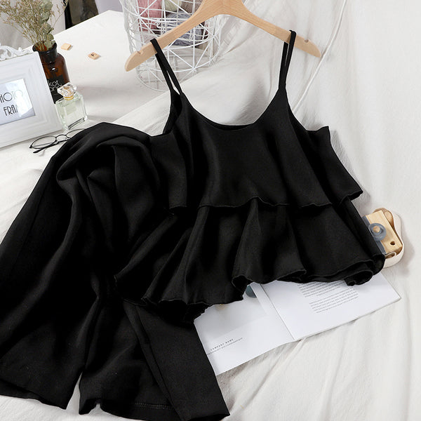Pantalones Anchos de Nueve Puntos para Mujer - Conjunto de Dos Piezas