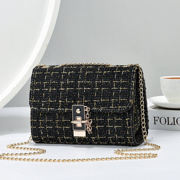 Bolsa de Hombro de Lana con Cierre Retorcido - Bolso Versátil para Mujer con Contraste en Seda Dorada - Image 6