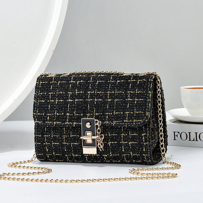 Bolsa de Hombro de Lana con Cierre Retorcido - Bolso Versátil para Mujer con Contraste en Seda Dorada - Image 6