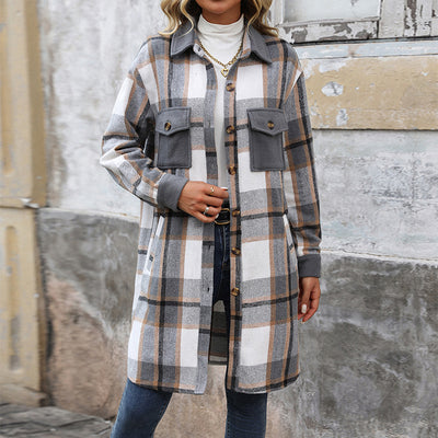 Abrigo Largo de Cuadros Cepillado con Bolsillos - Chaqueta de Invierno para Mujer - Image 4