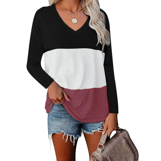 Blusa de Manga Larga con Cuello en V y Diseño Patchwork - Image 14