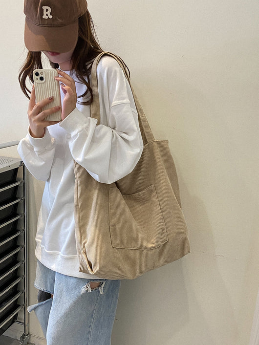 Bolso de Hombro Corduroy Capacidad Grande - Estilo Literario y Versátil - Image 19
