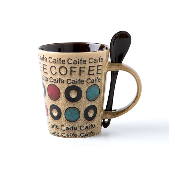 Taza de Cerámica para Café con Tapa y Cuchara