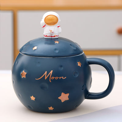 Taza Cerámica Astronauta con Tapa y Cuchara - Diseño Planeta - Image 12