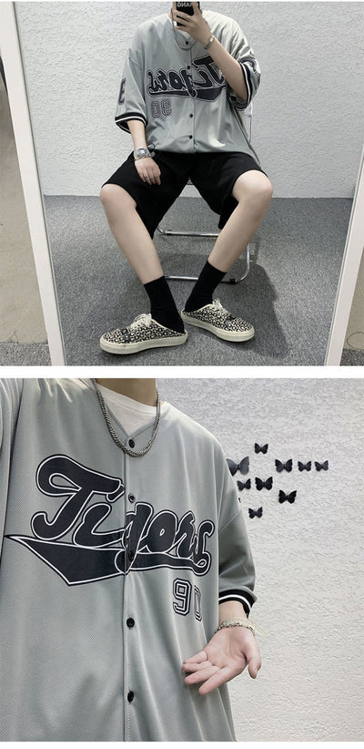 Cardigan Hip Hop Estilo Béisbol de Manga Corta para Hombre - Image 8