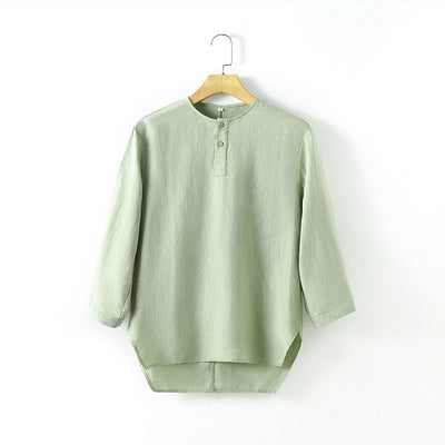Playera de Lino Hombre Cuello Redondo Manga 3/4 Suelta y Transpirable - Image 7