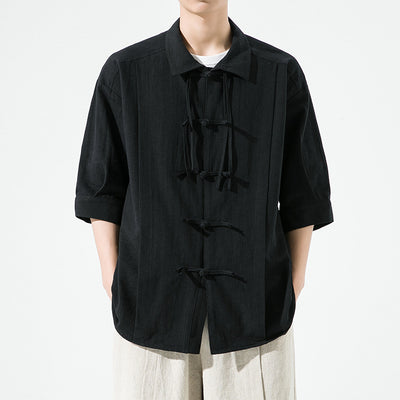 Camisa Hanfu de Algodón y Lino para Hombre - Estilo Tang Clásico Verano - Image 3