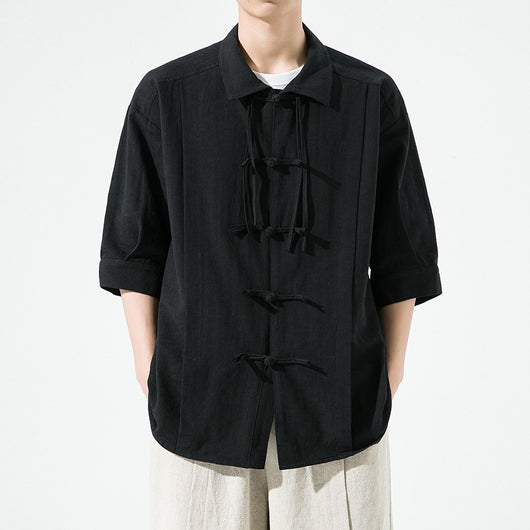 Camisa Hanfu de Algodón y Lino para Hombre - Estilo Tang Clásico Verano - Image 3