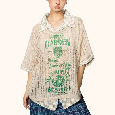 Playera Estampada con Detalles Calados - Manga Corta para Mujer Verano