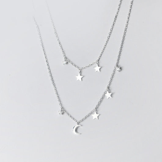 Collar Doble Capa de Estrella y Luna con Diamantes - Elegancia Femenina - Image 7