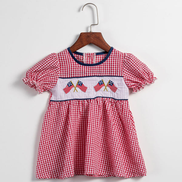 Vestido Infantil Festivo a Cuadros con Bordados para el Día de la Independencia