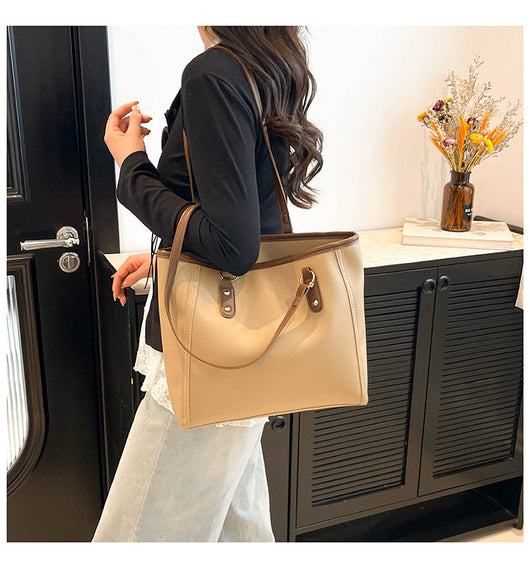 Bolsa Tote Retro Bicolor de Gran Capacidad - Estilo y Funcionalidad - Image 22