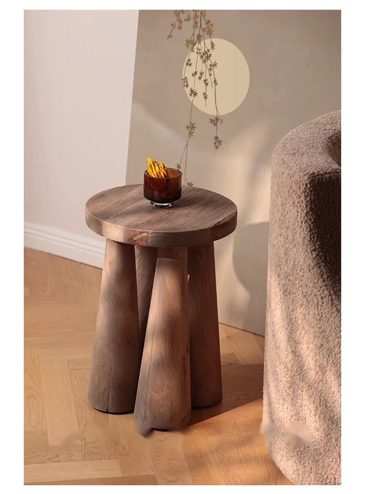 Mesa Auxiliar de Madera de Olmo Macizo para Sala y Balcón - Image 2