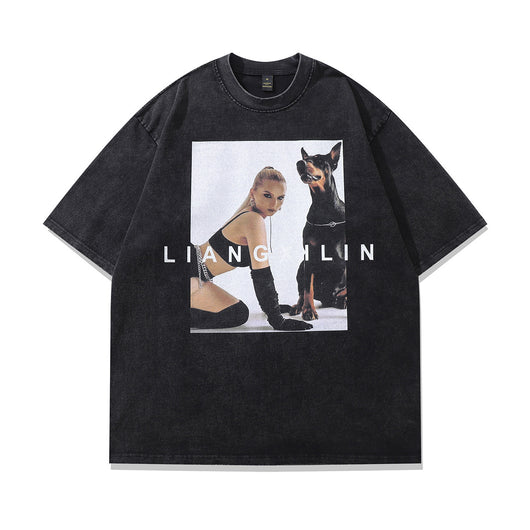 Camiseta Oversized Hip Hop Streetwear Unisex con Estampa Divertida Doberman - Image 7