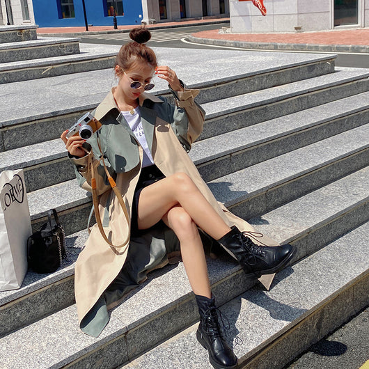 Chaqueta Casual Coreana con Costuras Contrastadas Over The Knee - Image 7