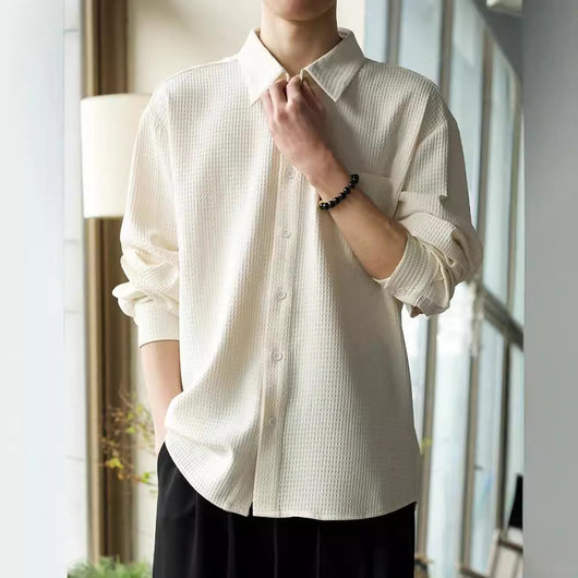 Camisa Polo Texturizada Suelta Casual para Hombre - Image 4