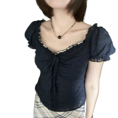 Blusa Escote V con Encaje y Mangas Abullonadas - Image 5