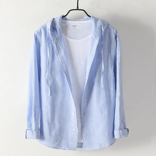 Camisa Casual con Capucha de Algodón y Lino para Hombre - Image 4