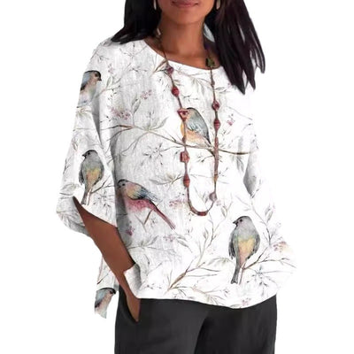 Playera Estampada de Cuello Redondo y Manga Tres Cuartos para Mujer - Image 6