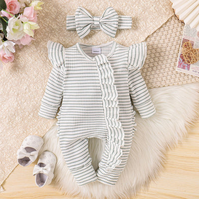 Traje Infantil a Rayas con Volantes y Manga Larga - Image 4