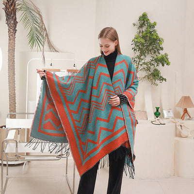 Chal Poncho con Abertura Lateral y Patrón Espiga Elegante - Image 15