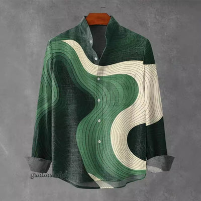 Camisa Manga Larga Cuello Alto con Estampado 3D de Rayas Irregulares para Hombre