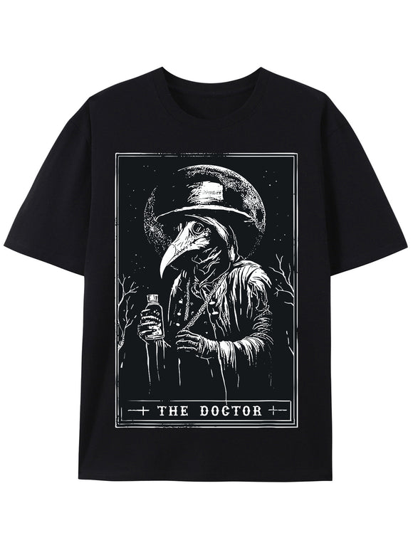 Camiseta Masculina Casual de Algodão com Estampa de Terror e Mistério