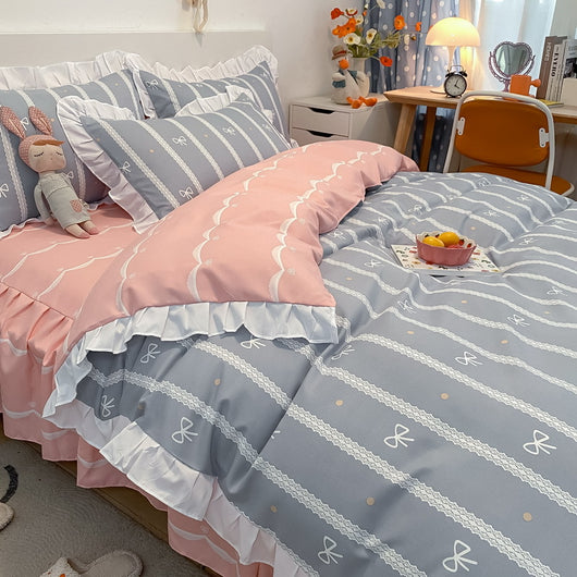 Juego de Cama Princesa 4 Piezas Estilo Coreano con Encaje - Image 17