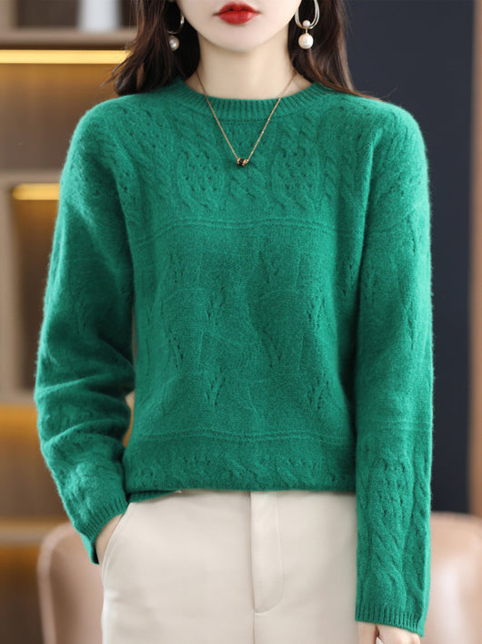 Suéter de Lana Pura Cuello Redondo con Textura Jacquard Industrial para Mujer - Image 10