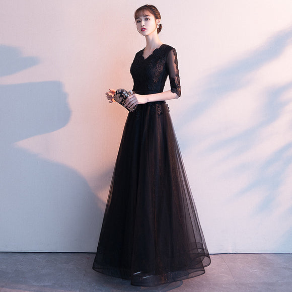 Vestido Largo Elegante Negro para Reuniones Anuales
