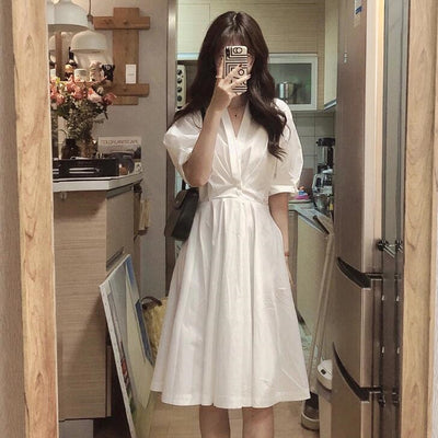 Vestido Camisero Vintage Francés con Temperamento Sofisticado