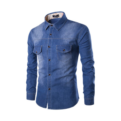 Camisa Vaquera Talla Grande Hombre Bolsillos Dobles Manga Larga Slim - Image 13
