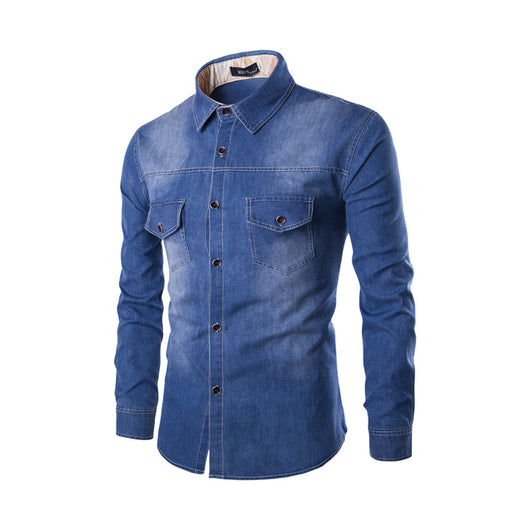 Camisa Vaquera Talla Grande Hombre Bolsillos Dobles Manga Larga Slim - Image 13
