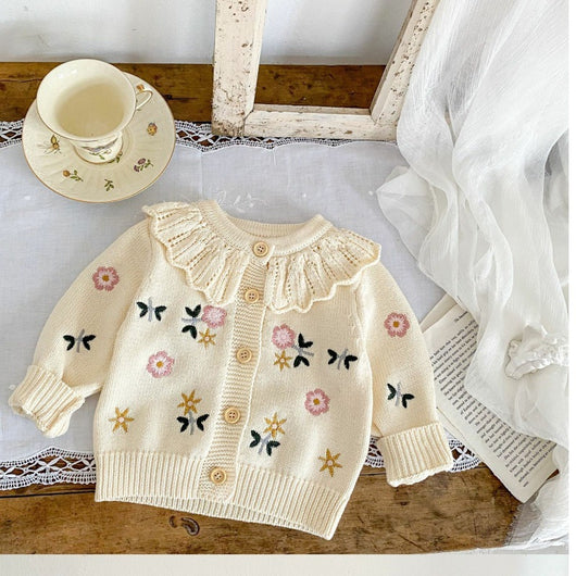 Cardigan Infantil de Punto con Cuello Bordado de Loto - Abrigo Cálido de Manga Larga - Image 11
