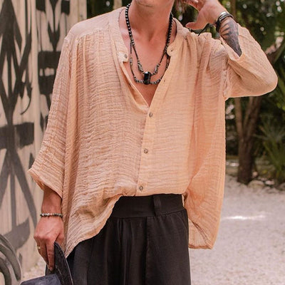 Camisa de Algodón y Lino Manga Larga para Hombre - Image 6